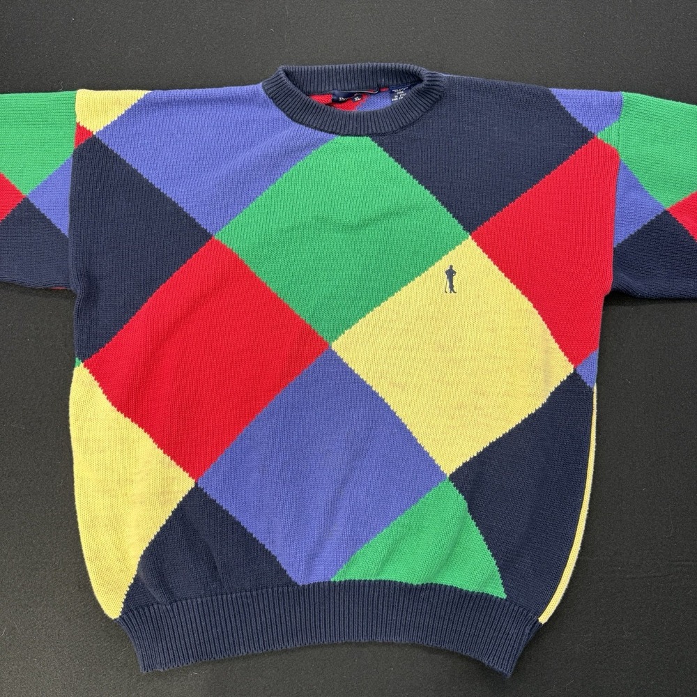 Vintage Payne Stewart Golf Sweater XL 100% Cotton Argyle Multicolor Crewneck